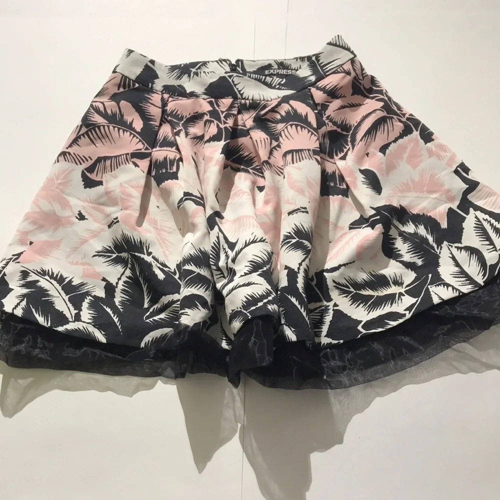 Express tropical skirt sz 0 womens black pink palm trees summer spring